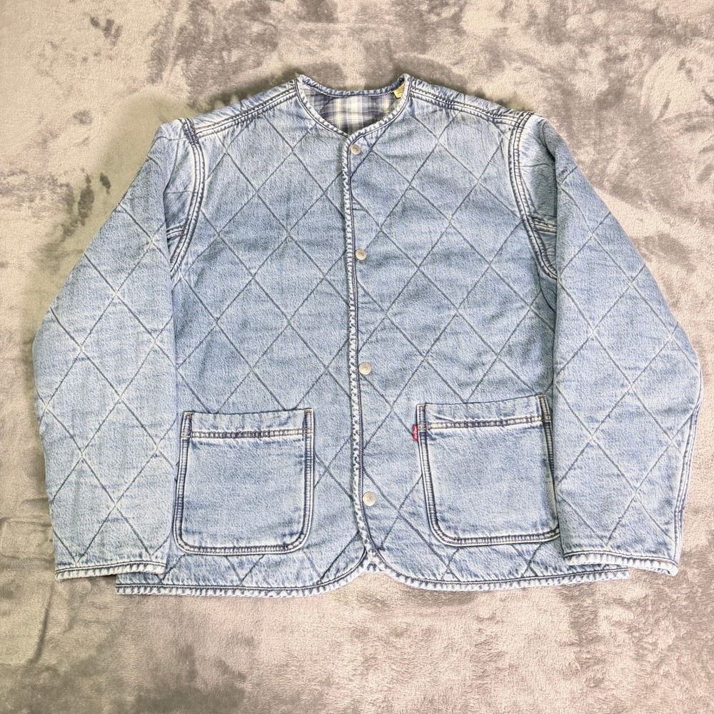 Levis Mens M Quilted Denim Lodi Liner Jacket Reversible Plaid Lined Snap Front